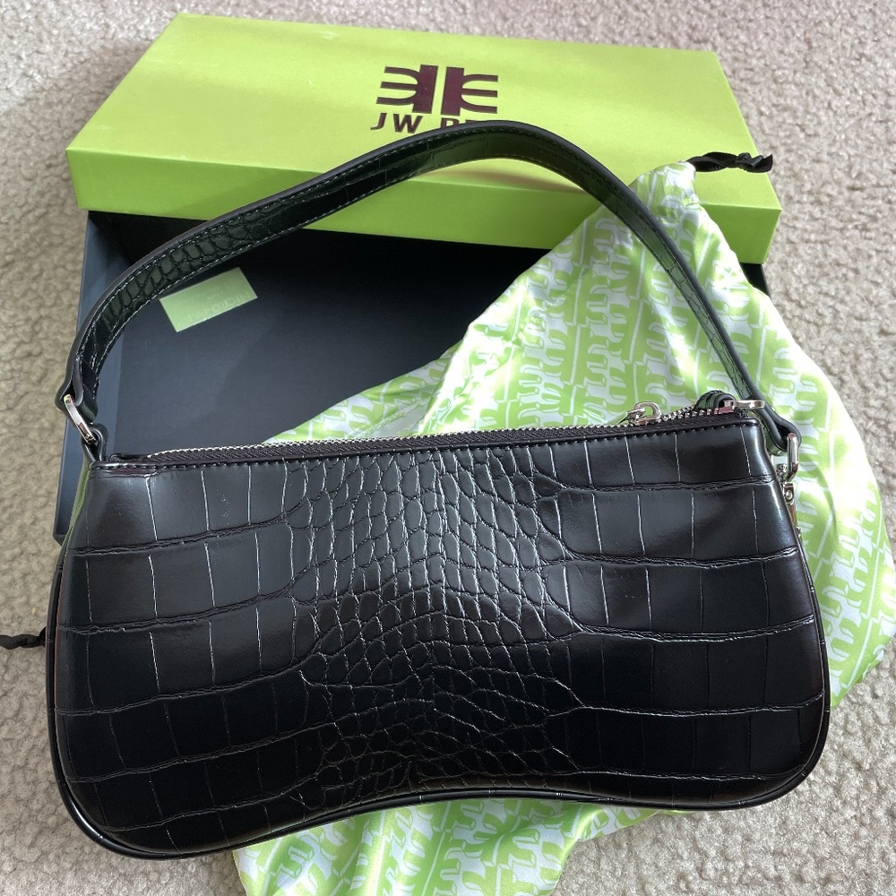 NIB JW PEI EVA Shoulder Baguette Bag Vegan Leather BLACK CROC Zip Purse Handbag
